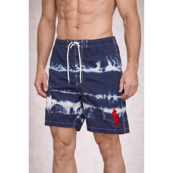 Polo Ralph Lauren Other - Polo Ralph Lauren Tie Dye Swim Trunks Big Pony Blue White Board Shorts Mens L